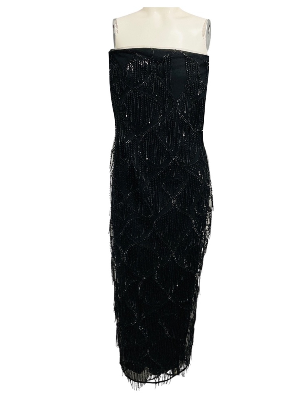 ROTATE BY BIRGER CHRISTENSEN BLACK SEQUIN MIDI TUBE DRESS